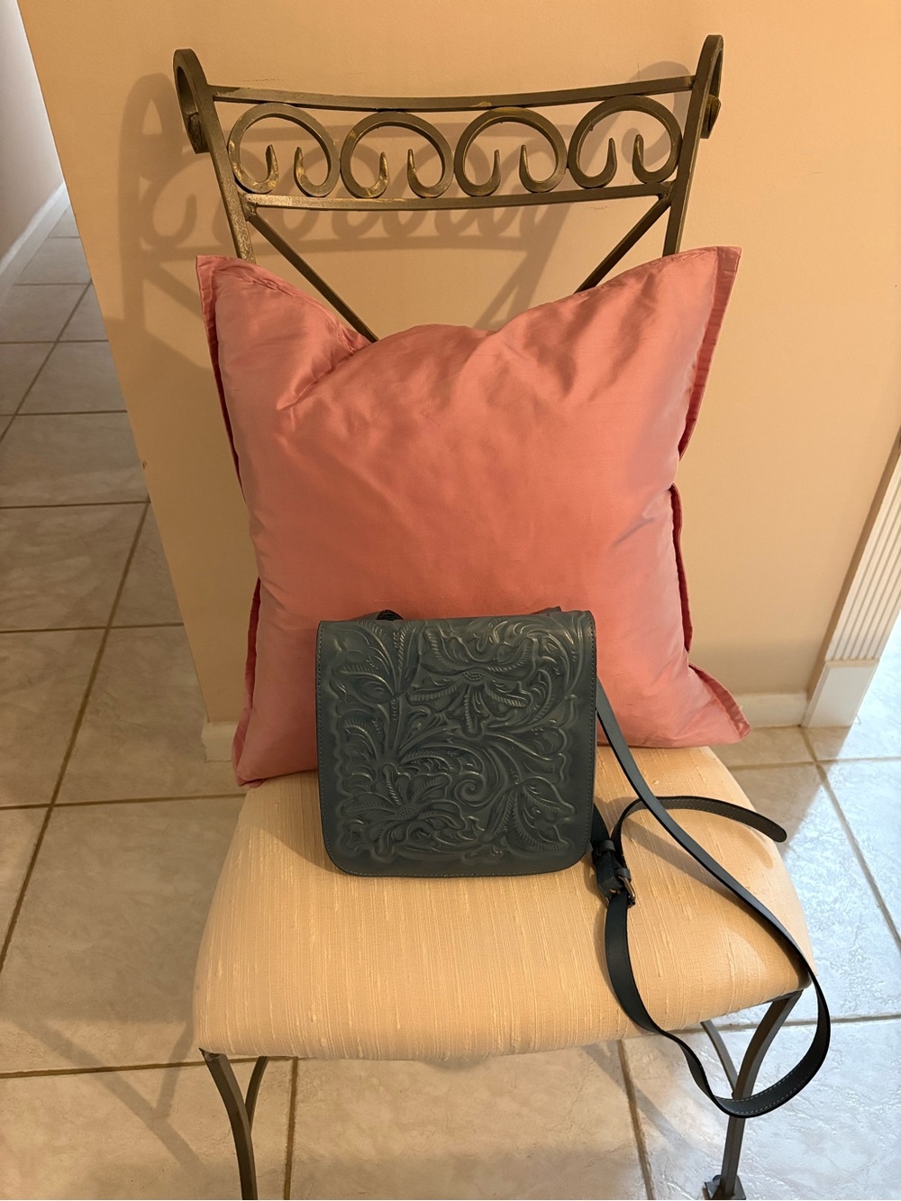 New Patricia Nash Teal Embossed Leather Crossbody Bag